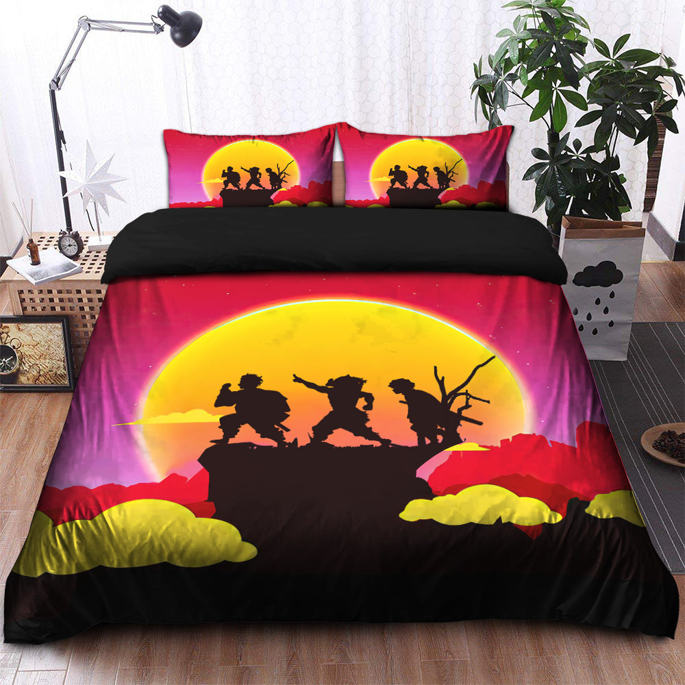 Demon Slayer Kimetsu No Yaiba Anime Sunset Bedding Set Duvet Cover And 2 Pillowcases