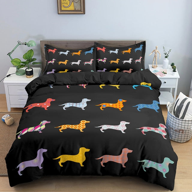 Black Dachshund Bedding Set Duvet Cover And 2 Pillowcases