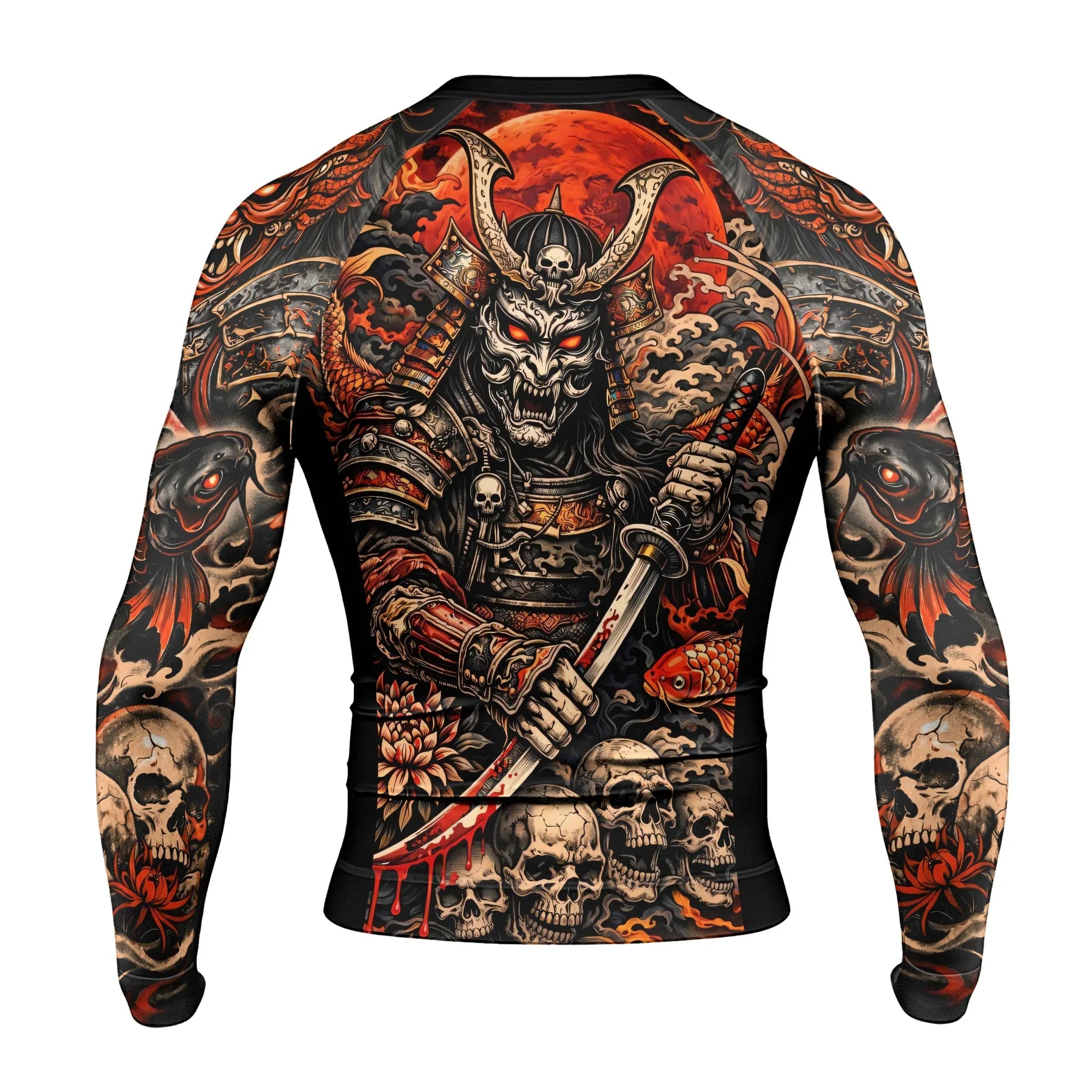 Blood Skull Samurai Men's Long Sleeve Rash Guard