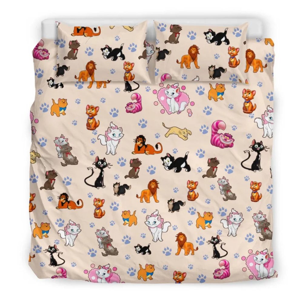 Cozy Cartoon Cat &amp; Lion Print Bedding Set – Fun &amp; Soft Duvet Cover With Pillowcases For Kids &amp; Cat Lovers