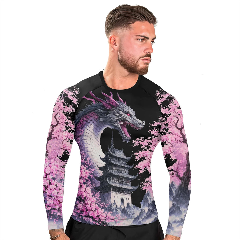 Flower Dragon Men's Long Sleeve Rash Guard