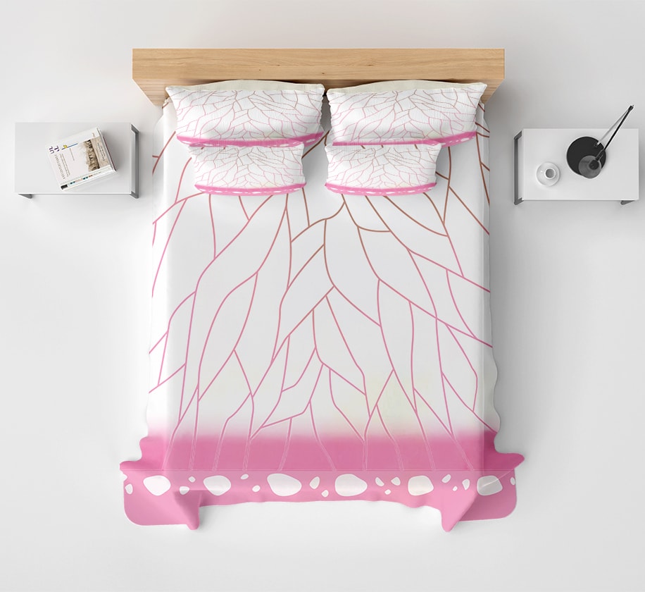 Kochou Shinobu Insect Pillar Butterfly Pink Pattern Demon Slayer Kimetsu No Yaiba Bedding Set Duvet Cover And 2 Pillowcases
