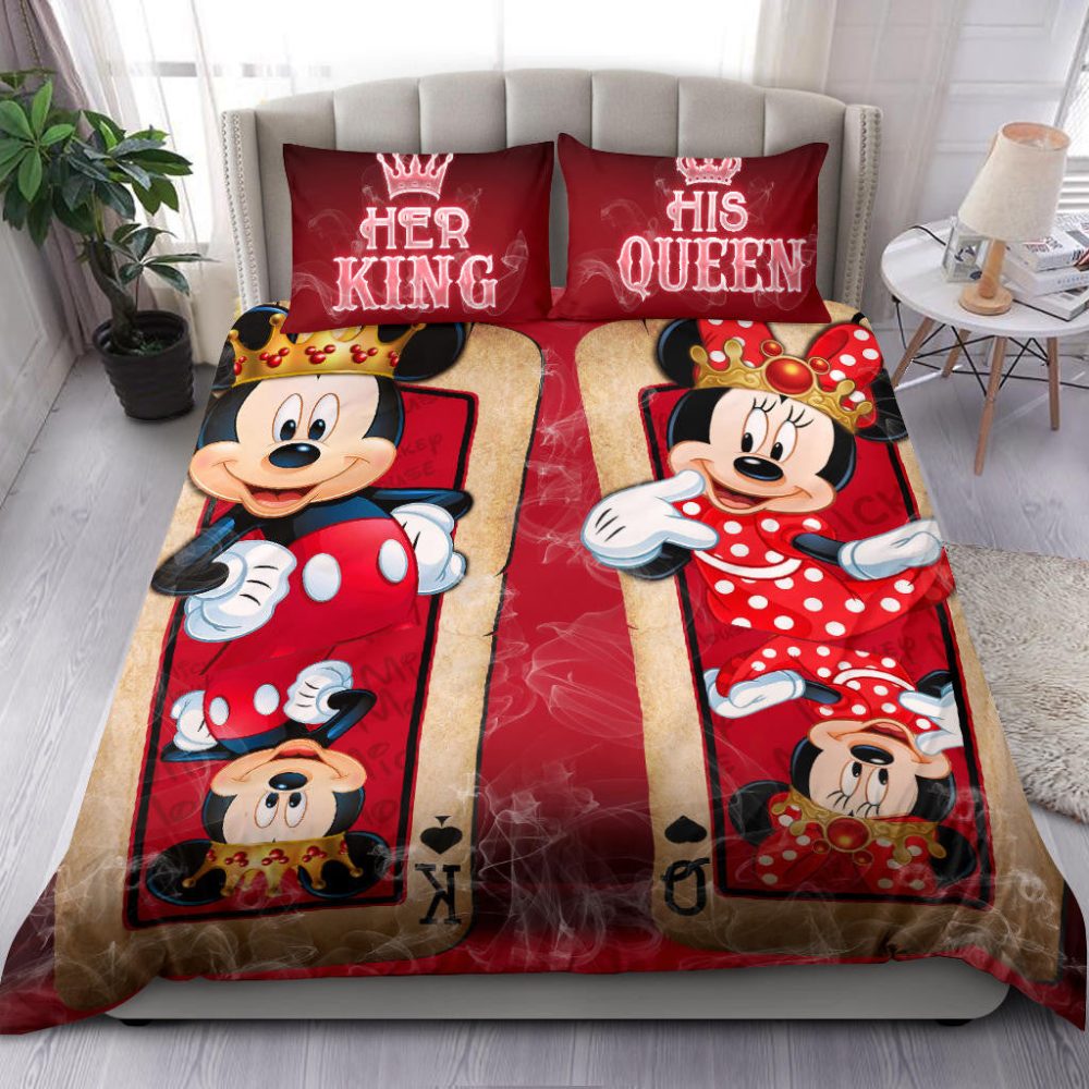 Disney King &amp; Queen Bedding Set - Cute Cartoon Couple Duvet Cover For Kids &amp; Adults, Soft &amp; Cozy!