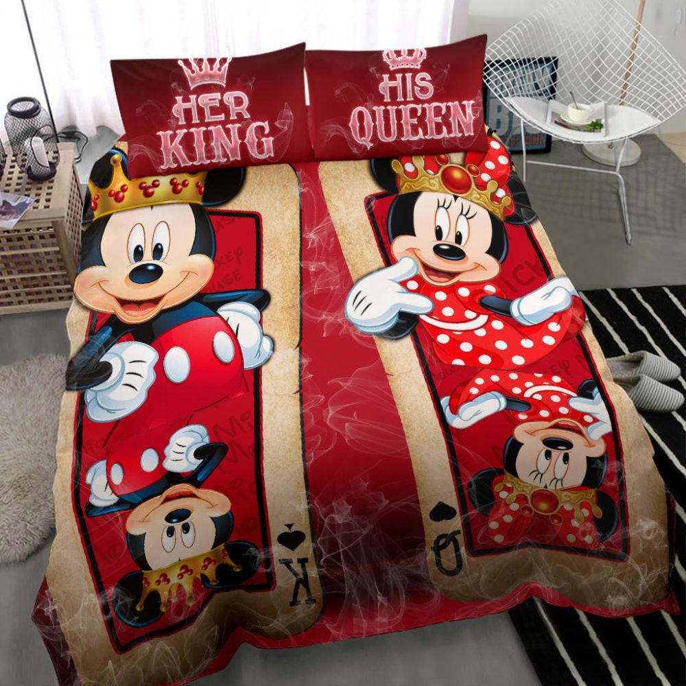 Disney King &amp; Queen Bedding Set - Cute Cartoon Couple Duvet Cover For Kids &amp; Adults, Soft &amp; Cozy!