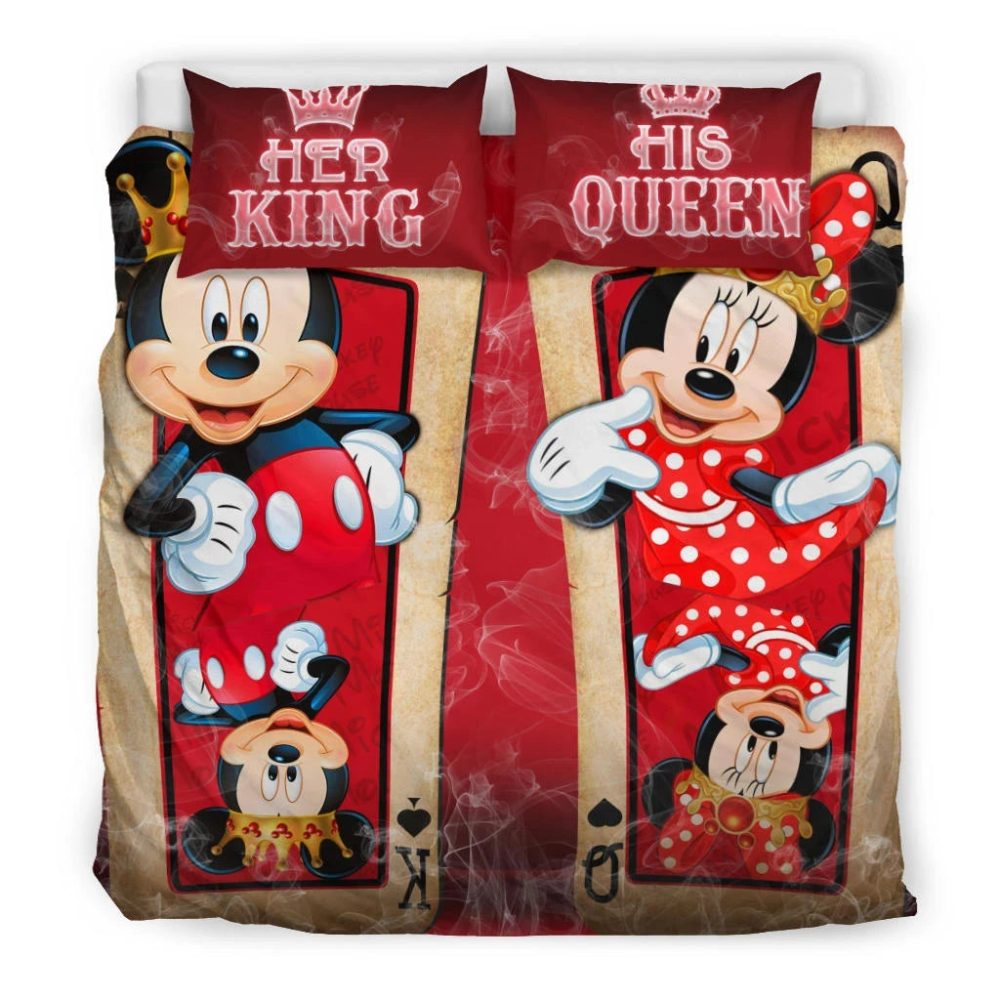 Disney King &amp; Queen Bedding Set - Cute Cartoon Couple Duvet Cover For Kids &amp; Adults, Soft &amp; Cozy!