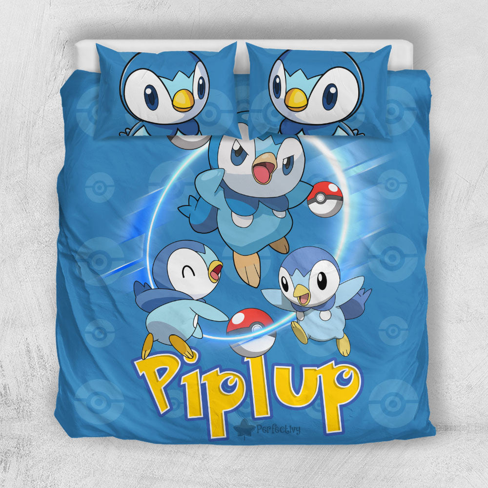 Piplup Pokémon Bedding Set - Cozy Blue Comforter &amp; Pillowcases For Kids