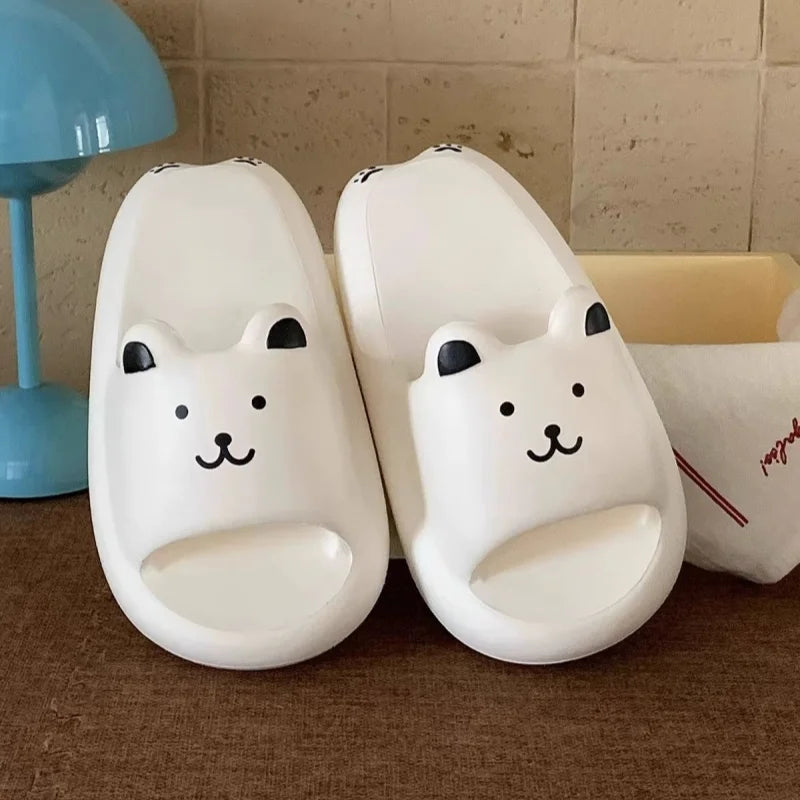 Cartoon White Bear Flip-Flops: Unisex, Non-Slip, Antibacterial, Thick-Soled, Couple's Summer Odour-Resistant Outdoor Flip-Flops