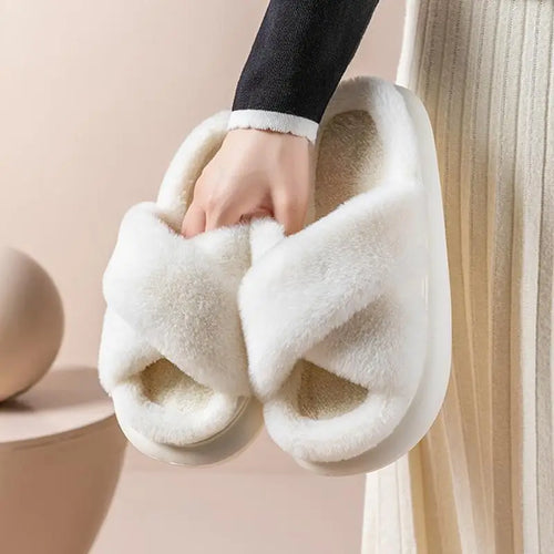 Fluffy Slippers Women House Flats Fashion Designer Winter Shoes Ladies Indoor Casual Plush Platform Footwear Elegant Large Size