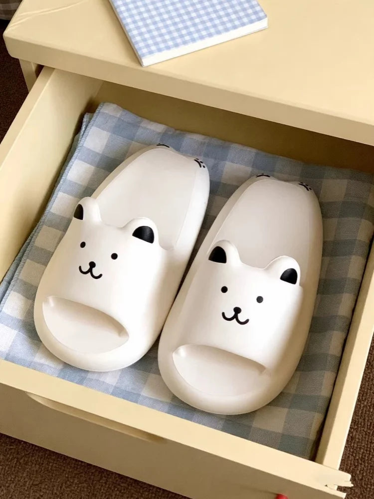 Cartoon White Bear Flip-Flops: Unisex, Non-Slip, Antibacterial, Thick-Soled, Couple's Summer Odour-Resistant Outdoor Flip-Flops