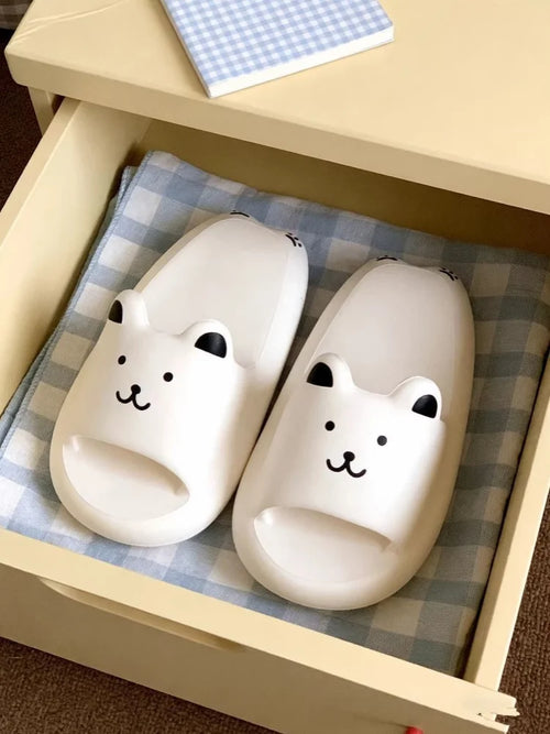 Cartoon White Bear Flip-Flops: Unisex, Non-Slip, Antibacterial, Thick-Soled, Couple's Summer Odour-Resistant Outdoor Flip-Flops