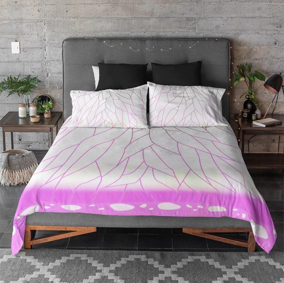 Kochou Shinobu Insect Pillar Butterfly Pink Pattern Demon Slayer Kimetsu No Yaiba Bedding Set Duvet Cover And 2 Pillowcases