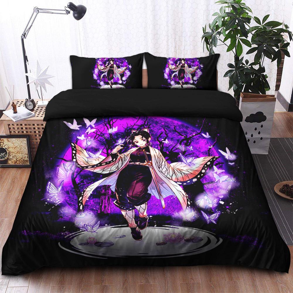 Kimetsu No Yaiba Kochou Shinobu Moonlight Bedding Set Duvet Cover And 2 Pillowcases