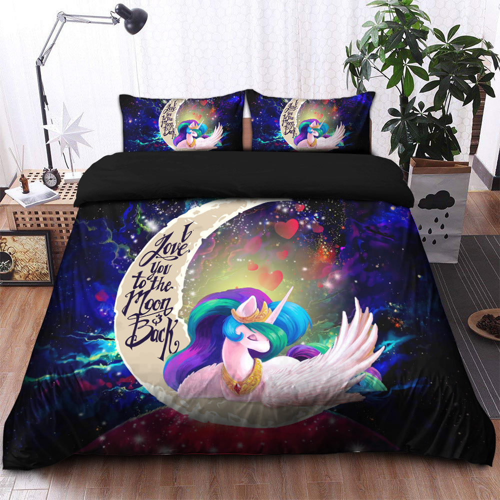 Beauty Unicorn Love You To The Moon Galaxy Bedding Set Duvet Cover And 2 Pillowcases