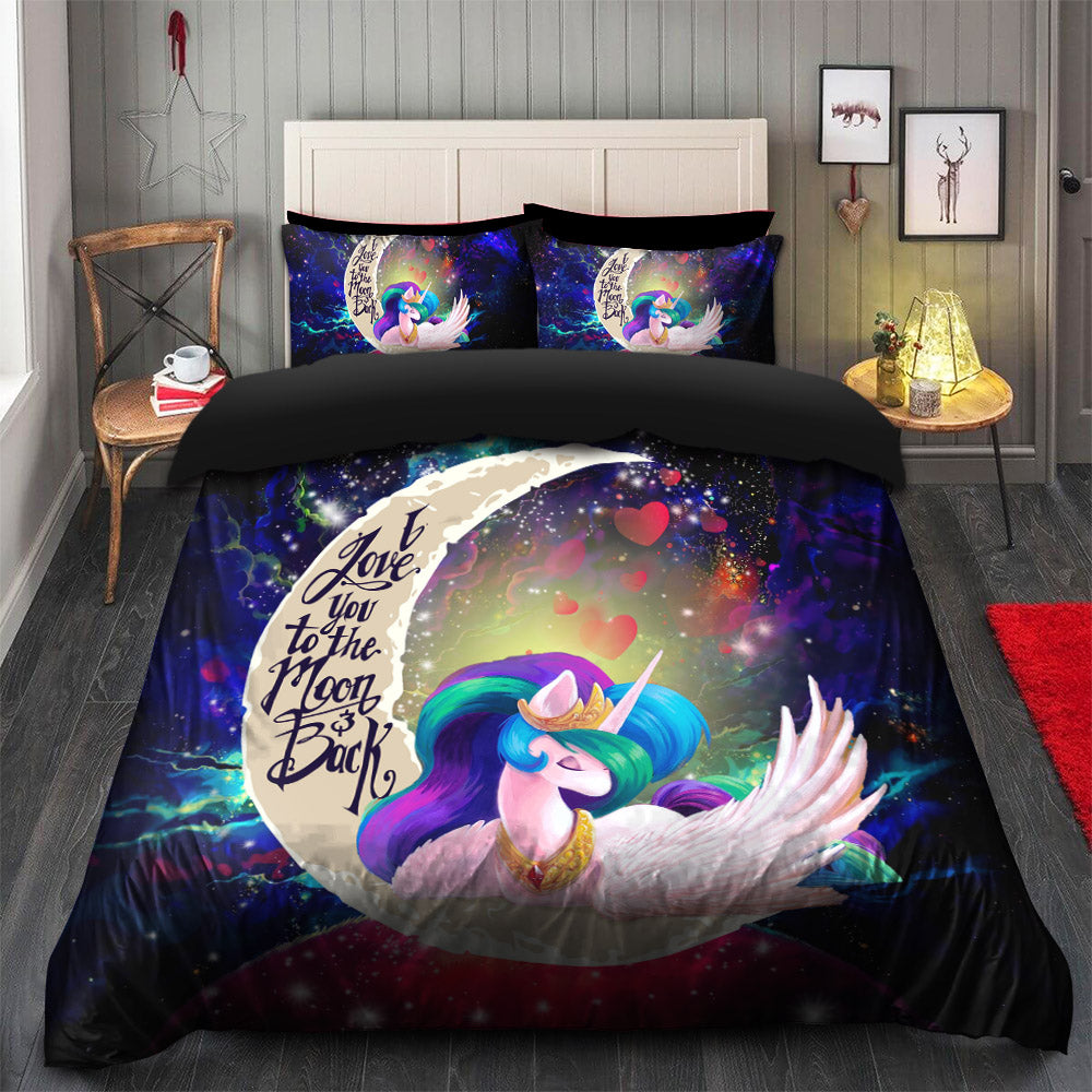 Beauty Unicorn Love You To The Moon Galaxy Bedding Set Duvet Cover And 2 Pillowcases