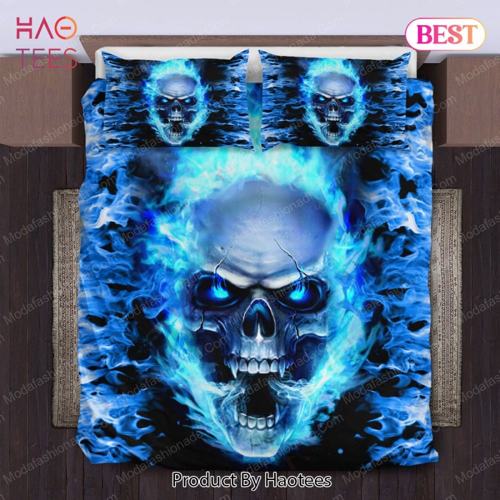 Skull Fury Blue Fire Bedding Sets Bed Sets, Bedroom Sets