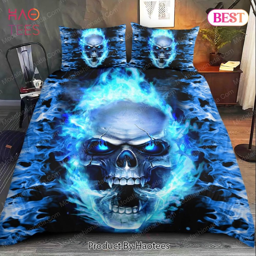 Skull Fury Blue Fire Bedding Sets Bed Sets, Bedroom Sets