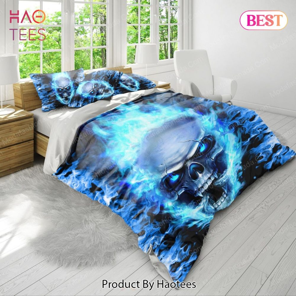 Skull Fury Blue Fire Bedding Sets Bed Sets, Bedroom Sets