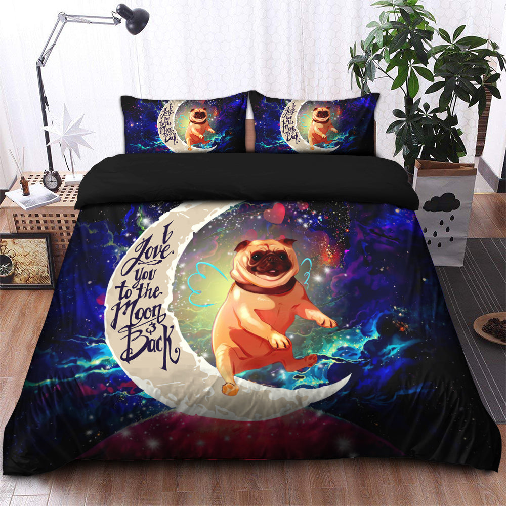 Cute Bull Dog Love You To The Moon Galaxy Bedding Set Duvet Cover And 2 Pillowcases