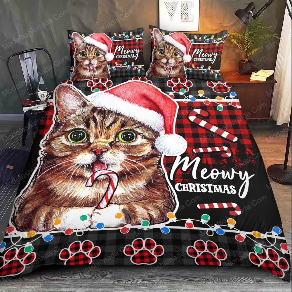 Festive Cat Christmas Bedding Set – Cute Holiday Decor With Santa Hat &amp; Candy Cane