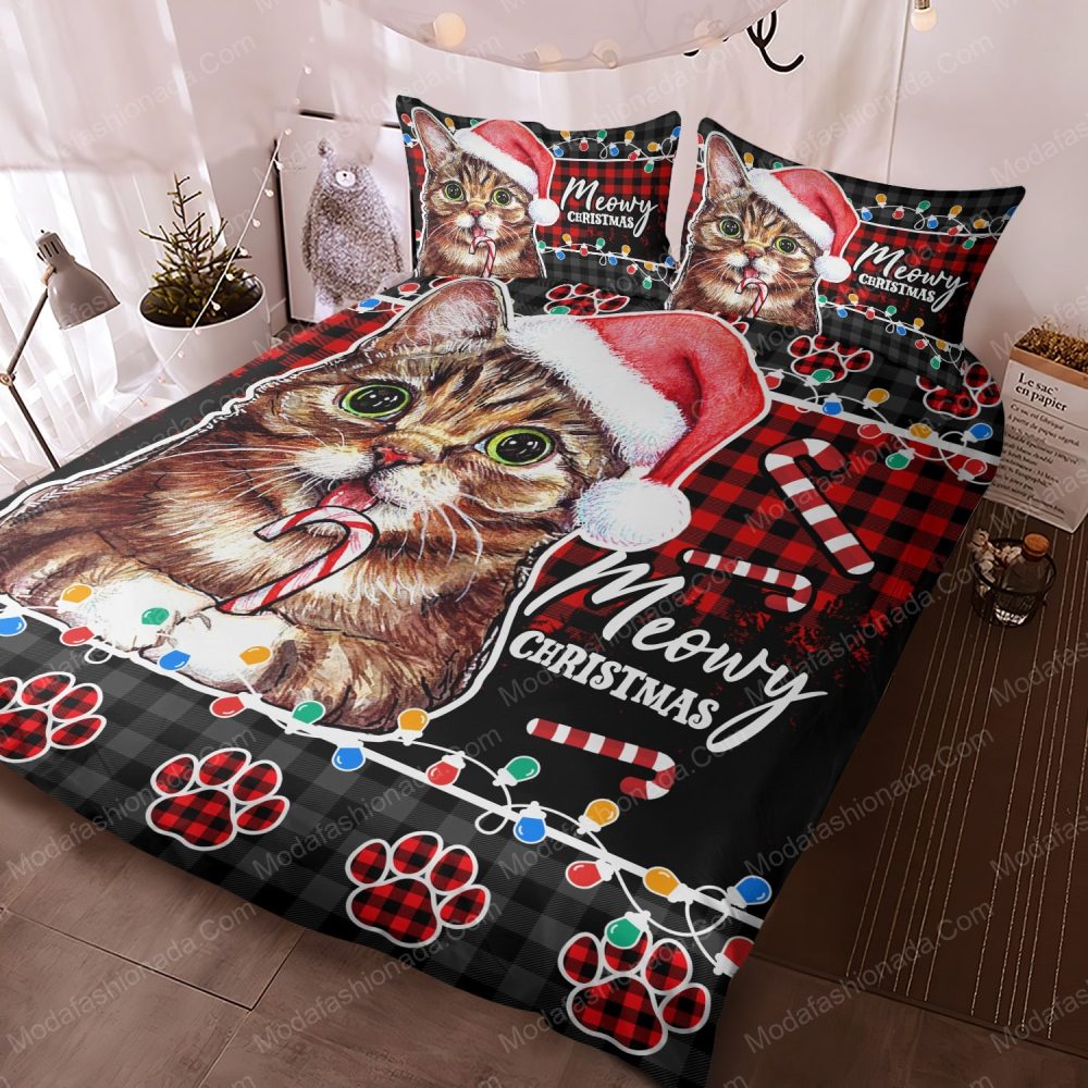 Festive Cat Christmas Bedding Set – Cute Holiday Decor With Santa Hat &amp; Candy Cane